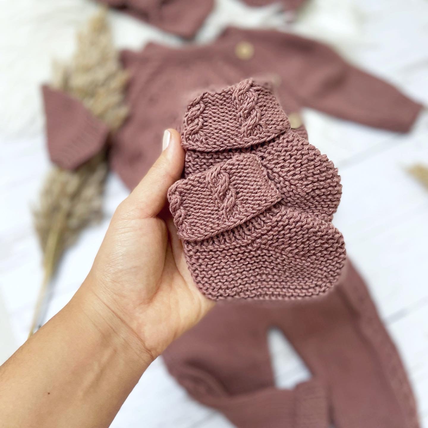 Newborn Strickset 100% Bio Baumwolle, Baby Strickmode