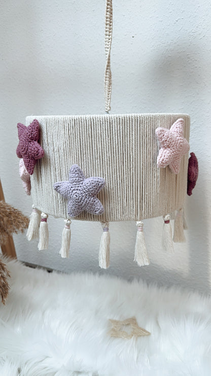 Makramee Lampenschirm mit Häkelsternen